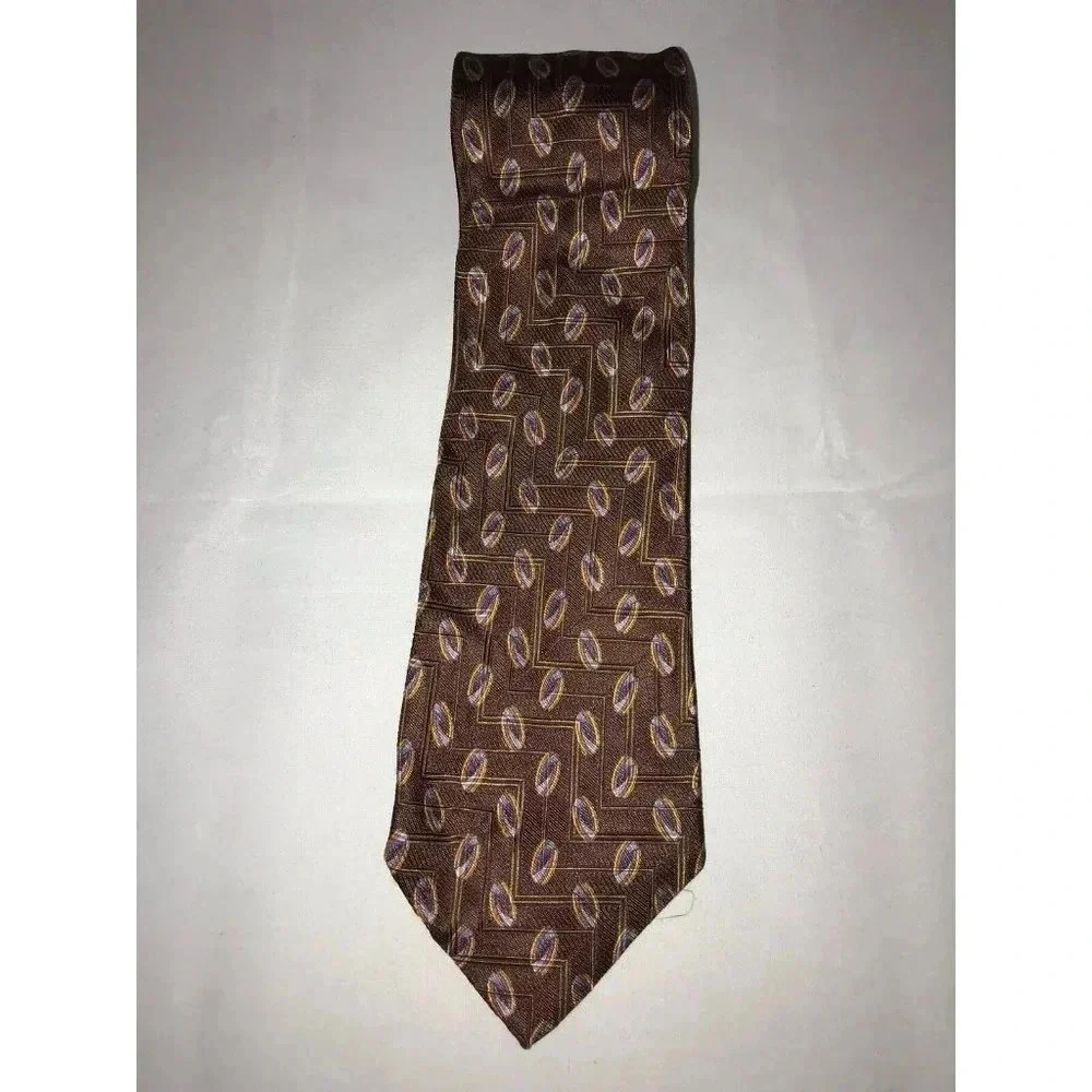 Ermenegildo Zegna Brown Abstract Circular Geometric 100% Silk Classic Neck Tie